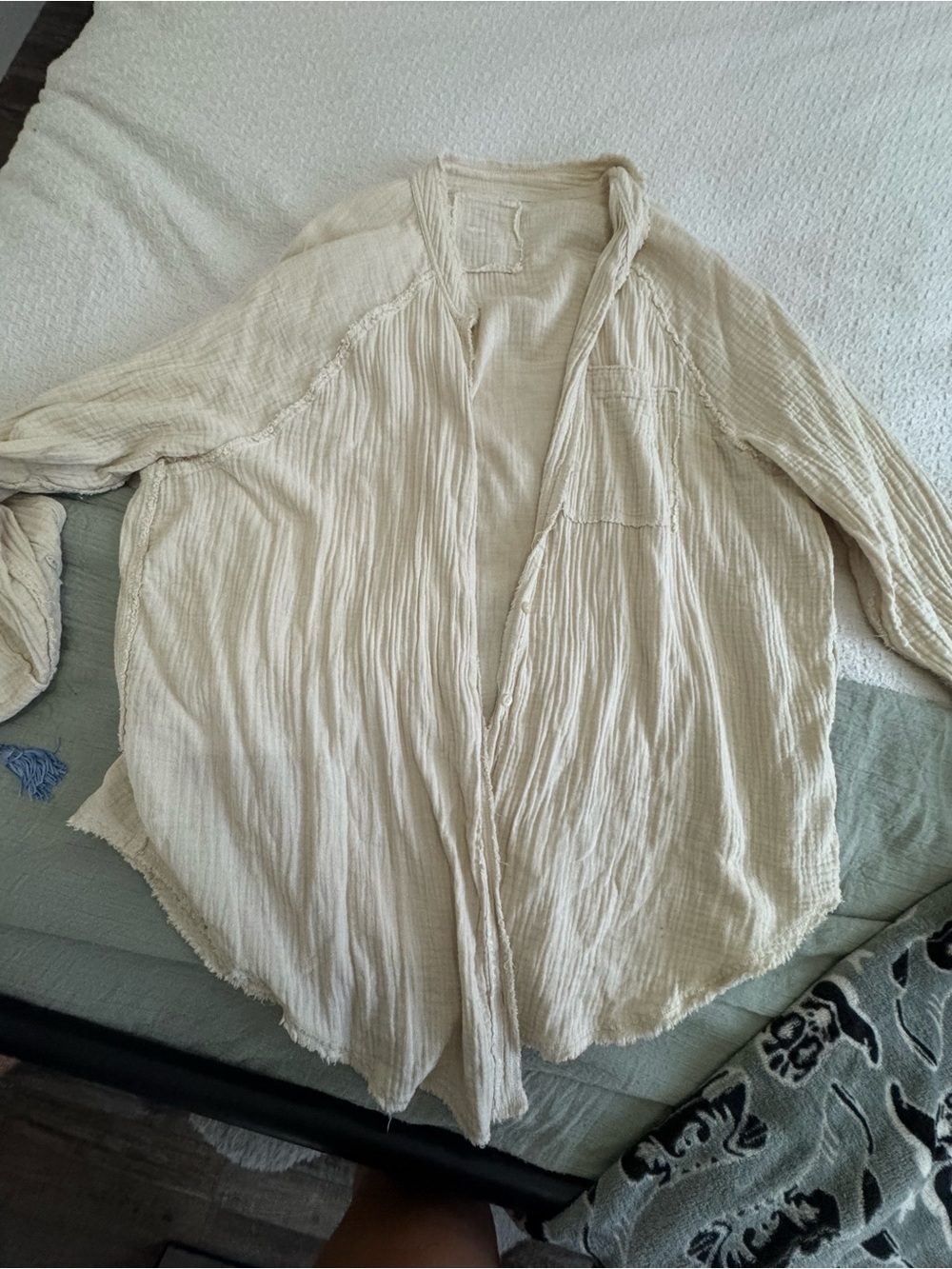 aerie Cream Textured Button-Down Shirt